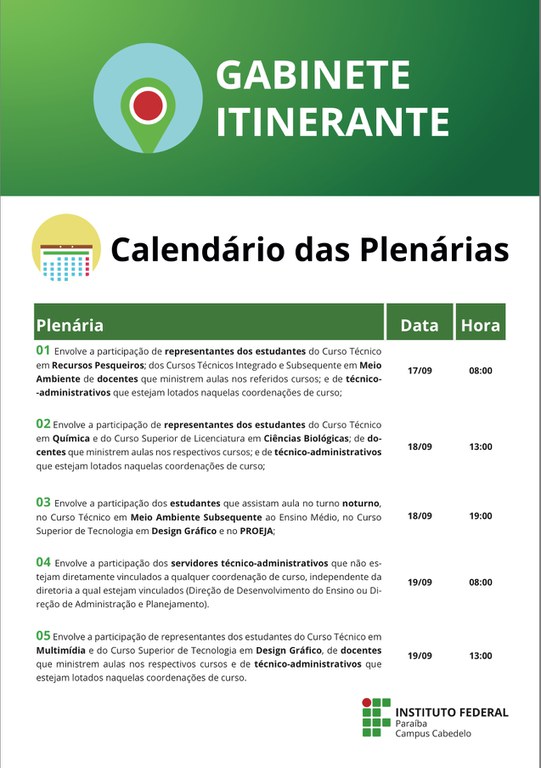 Calendário de Plenarias - Gabinete Itinerante 2018