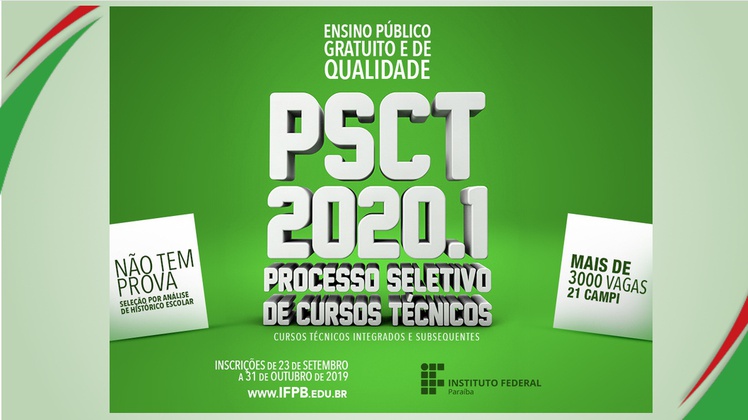 As inscrições iniciam no dia 23 de setembro. Para a segunda maior unidade do Instituto, o campus Campina Grande , são 535 vagas