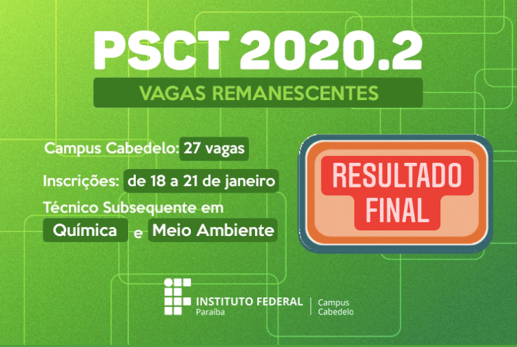 Resultado Final PSCT 2020.2 - Vagas Remanescentes