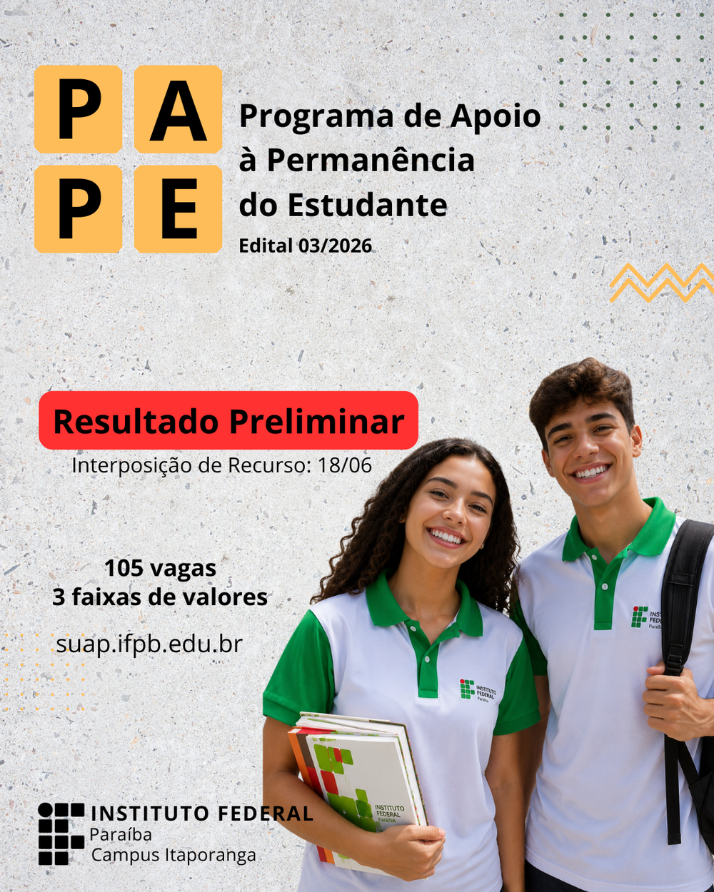 Campus Itaporanga divulga Resultado Preliminar do Novo PAPE Edital 03/2026