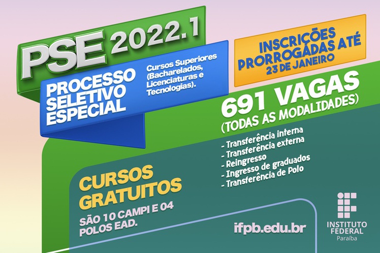 São 691 vagas distribuídas entre as modalidades de transferência interna, transferência externa, reingresso, ingresso de graduados e transferência de polo